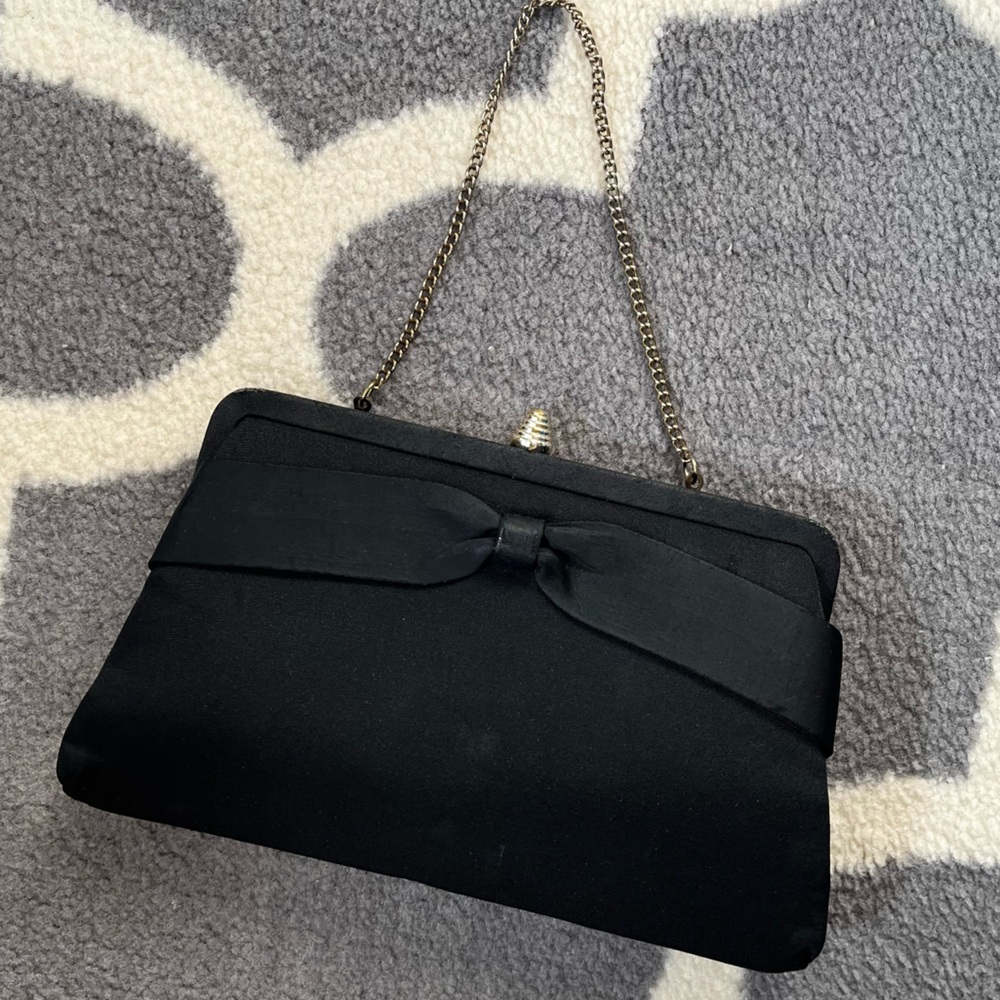 VINTAGE bow Elegant Black Evening Clutch